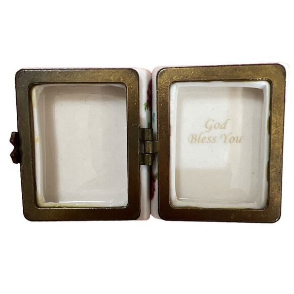 1993 Avon Bible Hinged Limoge trinket box God Bless You on the inside appx 2x2x1 - Picture 8 of 10
